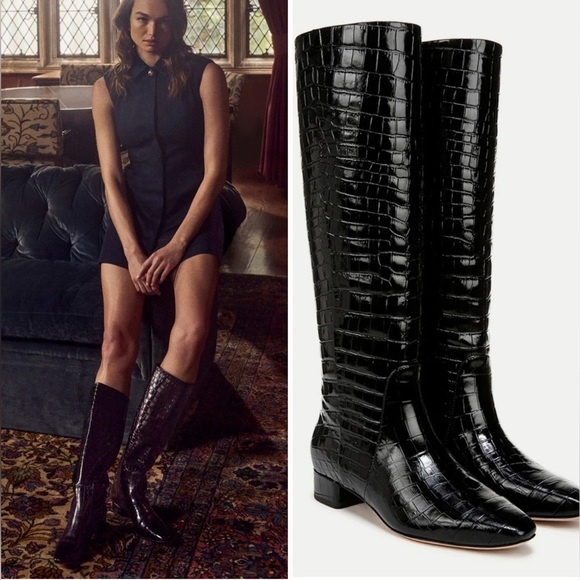 Veronica Beard Shoes - Veronica Beard Cecile Croc-Embossed Tall Boot | Wide-Calf black NWT